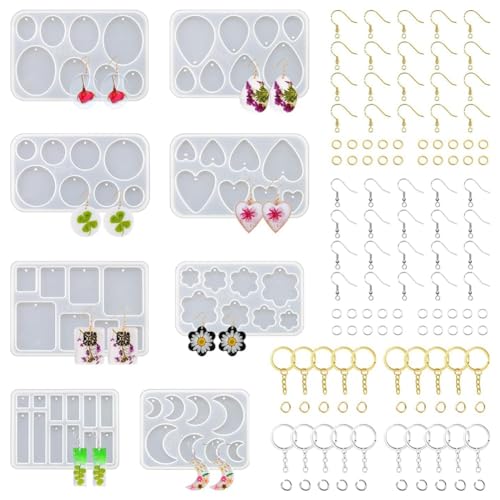 Mocturnity Harzformen für Schmuck, 128 Stück Formen für Ohrringe aus UV-Harz, mehrere Löcher, Basis-Epoxid-Kits, Formen für Halskettenanhänger von Mocturnity