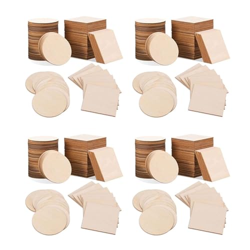 Mocturnity Holzscheiben, 200 Stück, unbehandelt, quadratisch und rund, aus Holz, für Basteln, Caboteur, Kunst, Malerei, Färben, Handwerk von Mocturnity