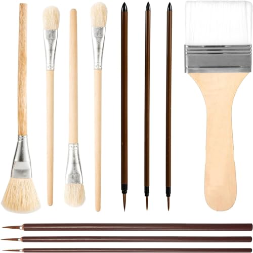 Mocturnity Keramik-Email-Pinsel-Set, Keramikpinsel aus Holz in verschiedenen Formen, mit Aquarellöl, für Künstler, Studenten von Mocturnity