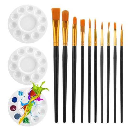 Mocturnity Pinsel-Set, 10-teilig, Nylon, Handwerk, Acryl, Pinsel, 3-teilig, Palette, rund, für Malerei von Mocturnity