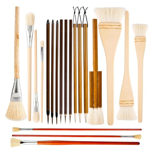 Mocturnity Set mit 20 Glasurpinseln für Töpferei, Keramikpinsel mit langem Griff, verschiedene Formen, Kunstpinselwerkzeug aus Wolle für Künstler von Mocturnity