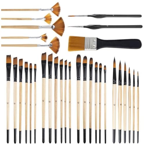 Mocturnity Set mit 32 Pinseln für Acrylfarbe, hochwertige Nylonborsten mit rund, Filbert, flach, Fächer, Winkel, Pinsel-Set für feine Details Mocturnity Set mit 32 Pinseln für Acrylfarbe, hochwertige Nylonborsten mit rund, Filbert, flach, Fächer, Winkel, Pinsel-Set für feine Details von Mocturnity