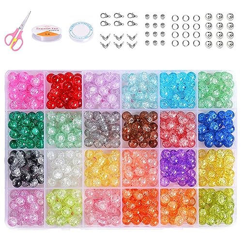 Mocturnity Set mit runden Glasperlen, 8 mm, für die Schmuckherstellung, Glasperlen in 24 Farben, für Armbänder, Schmuckherstellung und Bastelarbeiten von Mocturnity