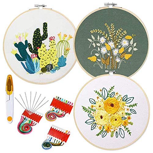 Mocturnity Stickset mit 3 Packungen, mit Stickerei-Set, bedruckte Sticksets mit Stickwerkzeugen von Mocturnity