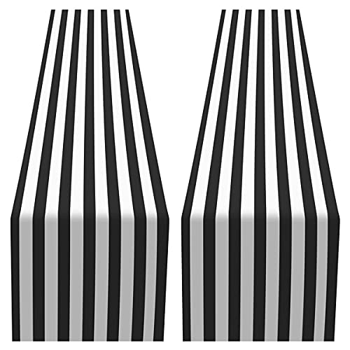 Mocturnity Tischdecke aus Polyester, gestreift, für Familienessen im Innen- und Außenbereich (Schwarz und Weiß, 2 Stück) von Mocturnity