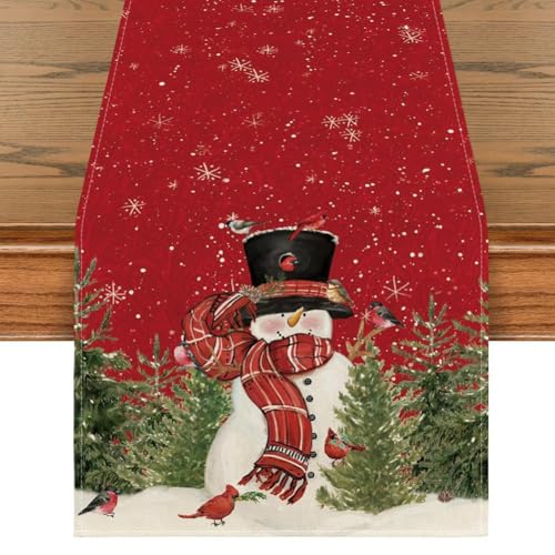 Mocturnity Tischläufer für Bäume mit Weihnachtsvögeln, Dekoration für Esstisch, Küche, Winterurlaub, Saison von Mocturnity