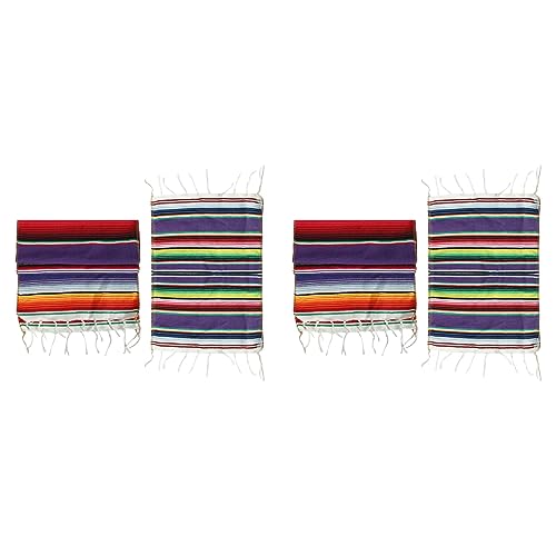 Mocturnity Tischläufer mit Tischsets, sortiert, für mexikanische Partys, mit Fransen und Decke, 36 x 213 cm (2 Tischläufer violett + 16 Tischsets) von Mocturnity