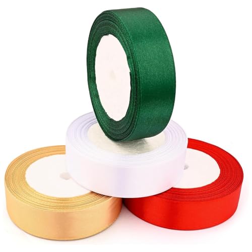Mocturnity Weihnachtsband, 4 Rollen à 100 Yards, Weihnachts-Satinband, Geschenkband, massives doppelseitiges Satinband von Mocturnity