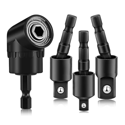 Mocturnity Winkelbohradapter, 4-in-1 Bohrerverlängerung, Adapter-Set für 360° drehbare Stecknüsse 1/4 3/8 1/2 Zoll von Mocturnity