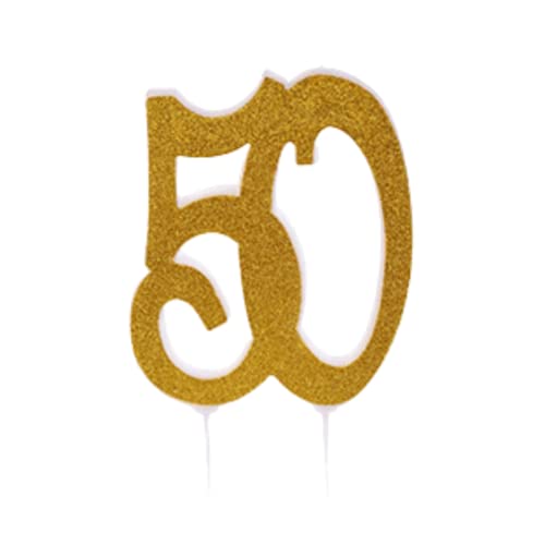 Modecor - Goldkerze 50 - Dekorative Kerze für Geburtstag oder Jahrestag - Farbe Gold - Glitzer Gold - Größe 50 von Modecor