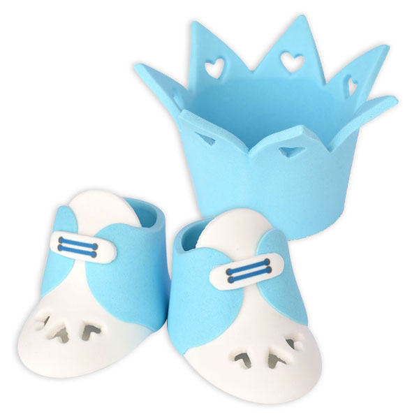 Zuckerfigurenset Krone und Schuhe in blau, 3-teilig von Modecor