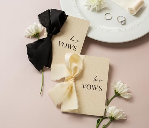 Slim Gelübde Bücher mit Bändern (2er-Set, Design 1), 14,6 x 10,2 cm, weiches cremefarbenes Leinen, strukturierter Einband, Hochzeitsgelübdehefte, Zeremonie, Redenotizen, Tagebuch, Geschenk für frisch von Modern Album Designs