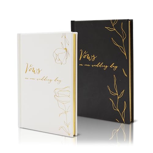 Vows On Our Wedding Day Gelübde Bücher (Set mit 2 Stück) – Schwarz und Weiß, Taschenformat, Foliage-Design, Hochzeits-Zeremonie, Gelübde, Erneuerung, Reden-Notizbuch, Planer, Geschenk für Braut und von Modern Album Designs