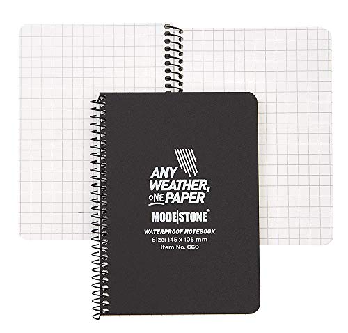 Modestone Allwetter Notizblock Wasserfest – A5 100 Seiten / 50 Blatt kariert - Notizbuch Wasserdicht - Steinpapier Block - Wasserfestes Papier - Ideal für den Outdoor-Bereich von Modestone