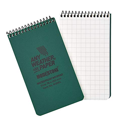 MODESTONE Outdoor Notizblock 7,6 x 13 cm grüner Cover | Spiralbindung oben 50 Blätter kariert 7x7mm | wasserfest reißfest feuerfest MODESTONE Outdoor Notizblock 7,6 x 13 cm grüner Cover | Spiralbindung oben 50 Blätter kariert 7x7mm | wasserfest reißfest feuerfest von Modestone