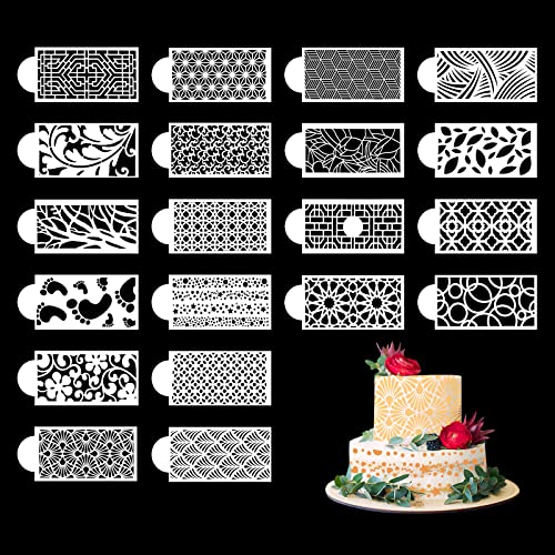 Modixun 20 Stück Kuchendekorationsschablonen, hohle Spitzen-Kuchendekorationsschablonen, florale Hochzeitstortenschablonen, die Buttercreme-Schablonen dekorieren, 26,4×11,3 cm Modixun 20 Stück Kuchendekorationsschablonen, hohle Spitzen-Kuchendekorationsschablonen, florale Hochzeitstortenschablonen, die Buttercreme-Schablonen dekorieren, 26,4×11,3 cm von Modixun