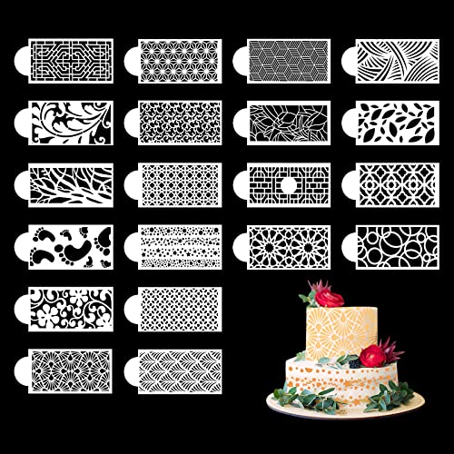 Modixun 20 Stück Kuchendekorationsschablonen, Hohle Spitzen-Kuchendekorationsschablonen, Florale Hochzeitstortenschablonen, die Buttercreme-Schablonen dekorieren, 26,4×11,3 cm von Modixun