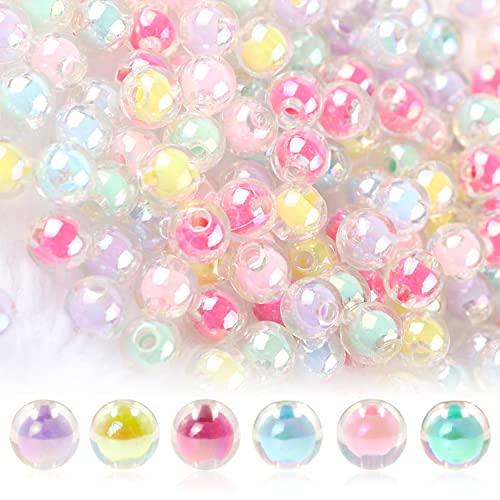 Modixun 250 Stück glänzende Acrylperlen in Süßigkeitenfarbe, runde transparente gemischte Farben, ästhetische Perlen, Charm-Regenbogen-Perlen für die Schmuckherstellung, 10 mm von Modixun