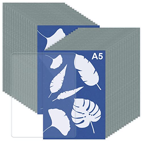 Modixun 32 Blatt A5 Sonnendruckpapier Cyanotyp-Papier + 1 Blatt Acrylplatte, dickes Solar-Zeichenpapier, hohe Empfindlichkeit Sonnendruck Natur Druckpapier, 21 × 14,8 cm von Modixun