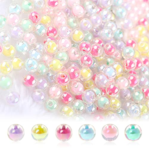 Modixun 400 Stück glänzende Acrylperlen, runde transparente gemischte Farben, ästhetische Perlen, Charm-Regenbogen-Perlen für Schmuckherstellung, DIY-Armband, Halsketten, Basteln, 8 mm von Modixun