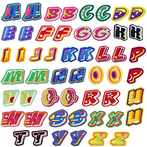 Modixun 52 Stück Buchstaben zum Aufbügeln, Alphabet-Applikationen, bunte Alphabet-A-Z-bestickte Aufnäher für Kleidung, Hüte, Schuhe, Taschen, Stil B, farblos von Modixun