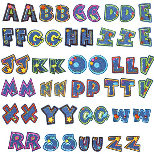 Modixun 52 Stück Buchstaben zum Aufbügeln, Alphabet-Applikationen, bunte Alphabet-Aufnäher von A-Z, bestickte Aufnäher für Kleidung, Hüte, Schuhe, Taschen, Stil A, farblos von Modixun