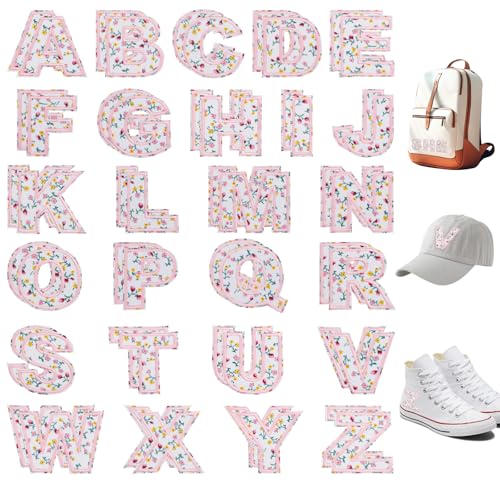 Modixun 52 Stück Buchstaben zum Aufbügeln für Kleidung, Alphabet bestickte Stoffbuchstaben Patches A-Z, für Kleidung, Hüte, Jeans, Hemden, Taschen, Rosa Blume Modixun 52 Stück Buchstaben zum Aufbügeln für Kleidung, Alphabet bestickte Stoffbuchstaben Patches A-Z, für Kleidung, Hüte, Jeans, Hemden, Taschen, Rosa Blume von Modixun