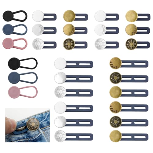Modixun Knopfverlängerungen für Jeans, Hosenverlängerung, Taillenverlängerung für Hosen für Damen und Herren, kein Nähen, Bundverlängerung 2,5–4,6 cm, mit Aufbewahrungsbox, 30 Stück von Modixun