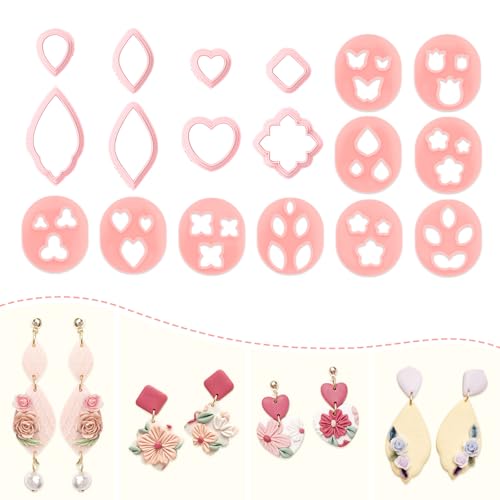 Modixun Modelliermassen-Ausstechformen für Ohrringe, geometrische Formen, Blumen, Schmetterlinge, Blätter, Modelliermasse, Schmuckherstellung, 18 Stück von Modixun
