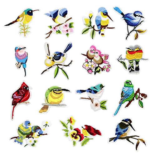 Modixun 15pcs Vögel Eisen auf Patches, 15-Muster dekorative gestickte Patches, Nähen auf/bügeln auf Patch Applique für Jeans, Kleidung, Hut, Jacke, Vögel von Modixun