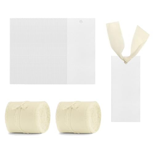 Modixun Tischkarten für den Tisch, leere Hochzeits-Namenskarten mit 2 Rollen Chiffonband, reservierte Sitzschilder, Geschenkanhänger für Dinner-Party, Essensbuffet, Beige, 50 Stück von Modixun