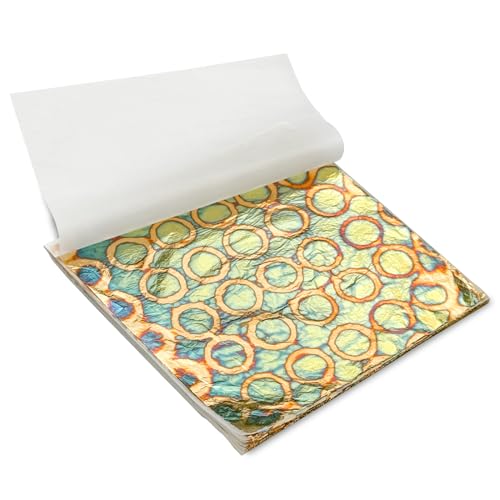 Modixun Variegated Gold Blatt Blätter 50pcs, bunte Nachahmung Gold Folie Blätter Papier Broschüre für Kunst Handwerk Malerei Vergoldung Dekoration, 14 x 14cm (Kreis) von Modixun