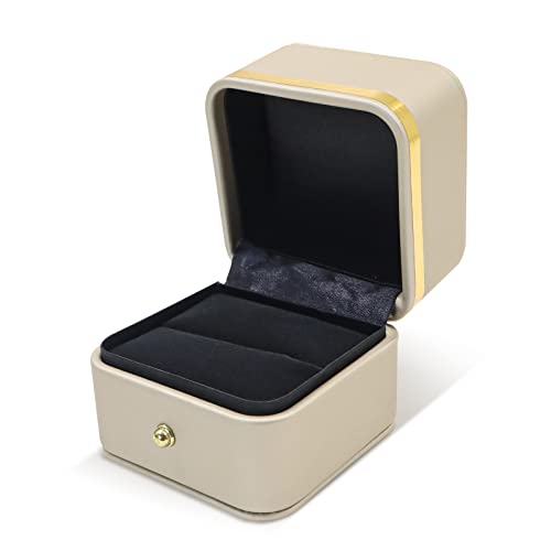 Modixun Wunderschöne Ringschatulle mit goldenem Rand, Premium-Ring-Geschenkbox aus PU-Leder, Ringträgerschatulle, Schmuckschatulle für Verlobungsantrag, Hochzeitszeremonie, Gold von Modixun