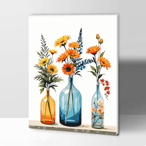 Modojuny Malen nach Zahlen für Erwachsene und Kinder, DIY Geschenk Leinwand Malerei Kit mit Acrylpigment und Pinseln, 30 x 40 cm Blumen (mit Holzrahmen) – ab 9 Jahren von Modojuny