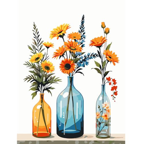 Modojuny Malen nach Zahlen für Erwachsene und Kinder, DIY Geschenk Leinwand Malerei Kit mit Acrylpigment und Pinseln, 30 x 40 cm Blumen (ohne Rahmen) – ab 9 Jahren von Modojuny