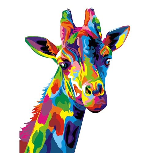 Modojuny Malen nach Zahlen für Erwachsene und Kinder, DIY Geschenk Leinwand Malerei Kit mit Acrylpigment und Pinseln, 30 x 40 cm Bunte Giraffe (ohne Rahmen) – ab 9 Jahren von Modojuny