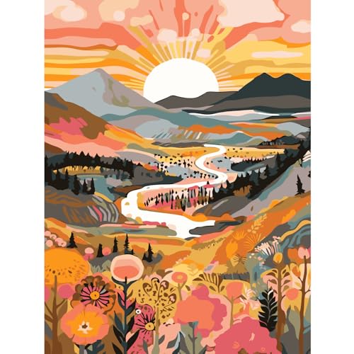 Modojuny Malen nach Zahlen für Erwachsene und Kinder, DIY Geschenk Leinwand Malerei Kit mit Acrylpigment und Pinseln, 30 x 40 cm Landschaften (ohne Rahmen) – ab 9 Jahren von Modojuny