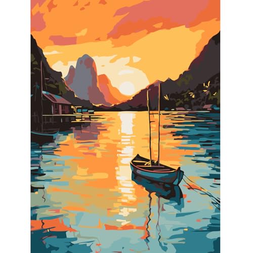 Modojuny Malen nach Zahlen für Erwachsene und Kinder, Paint by Numbers Kit mit Acrylpigment und Pinseln, Geschenk und Wanddekoration, 30 x 40 cm Sonnenaufgangs-Szenerie (ohne Rahmen) – ab 9 Jahren von Modojuny