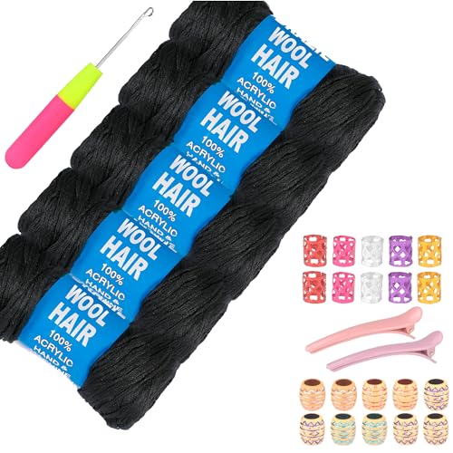 Brasilianisches Garn, Wolle, Arylgarn, für Haare, Häkeln, Zöpfe, gedrehte Warps, Schwarz, 5 Rollen Brasilianisches Garn, Wolle, Arylgarn, für Haare, Häkeln, Zöpfe, gedrehte Warps, Schwarz, 5 Rollen von Modpion