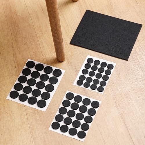 Filzgleiter Set, 60 Stück + 16 x 20cm. Filzgleiter für Stühle Möbelgleiter. 3mm Dicke. 20mm,25mm,28mm. in Rund und Quadratisch, Selbstklebend Möbelgleiter aus hochwertigem Nadelfilz. Schwarz von Moë & Mirakime