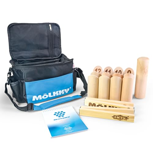 Mölkky Go - leichtes Birkenholz, 12 Skittles, 1 Stock mit Karton - Wurfspiele für Draußen, Garten, Picknick, Strand, Freizeit, Party - Mölkky Spiel für Familie, Gruppen - 56298 von Mölkky