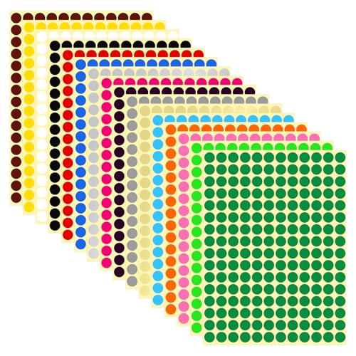 Moendergo 3072 Stück Runde Klebepunkte, 10mm Punktaufkleber Etiketten，Beschreibbare Bunte Klebepunkte für Planer, Ordner und Gläser(16 Farben) von Moendergo