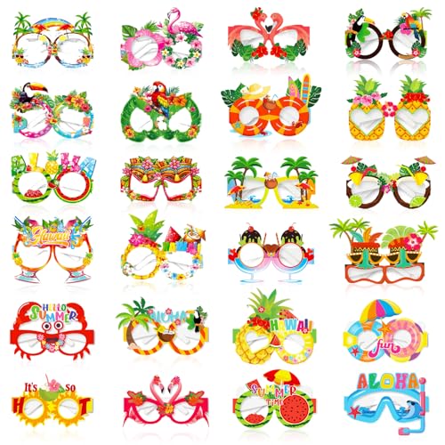 Moerstar 24 Stück Hawaii-Partybrillen, lustige Sommerbrillen aus Papier für Erwachsene und Kinder, Sommer, Hawaii-Zubehör, Requisiten für Hawaii, tropisches Strandparty-Zubehör (Thema 1) von Moerstar