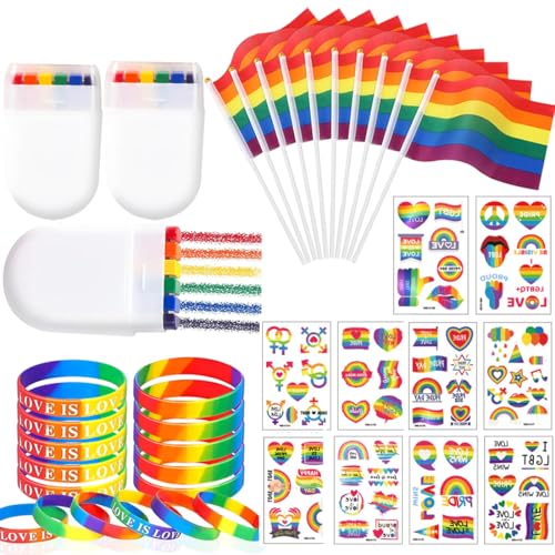 Moerstar Pride Accessoires, LGBTQ Accessoires, Gesichtsbemalung Regenbogenfahne Pride Armband Regenbogen Tattoo Sticker Pins Anstecker, für Regenbogenparty, Parade, Pride-Monat (Stil2) von Moerstar