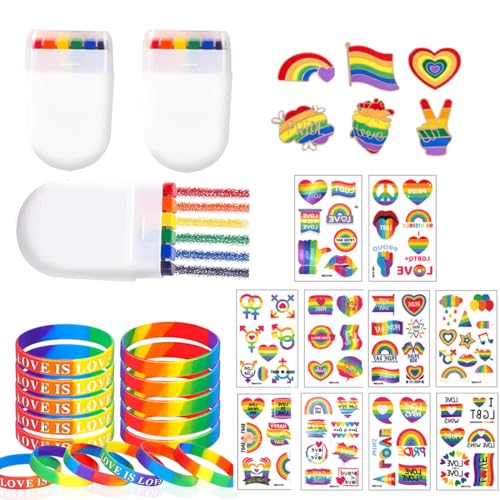 Moerstar Pride Accessoires, LGBTQ Accessoires Set mit Gesichtsbemalung Regenbogenfahne Pride Armband Regenbogen Tattoo Sticker Pins Anstecker, für Regenbogenparty, Parade, Pride-Monat Moerstar Pride Accessoires, LGBTQ Accessoires Set mit Gesichtsbemalung Regenbogenfahne Pride Armband Regenbogen Tattoo Sticker Pins Anstecker, für Regenbogenparty, Parade, Pride-Monat von Moerstar