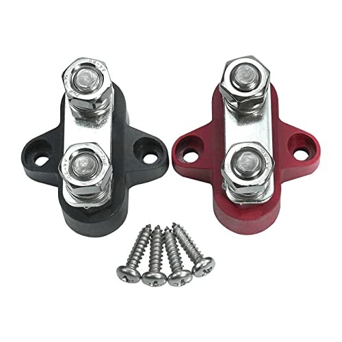 Doppelbolzen-Batterie-Bindungspfosten, robuste Plus- und Negativklemmen, 48 V, Klemme, Sammelschiene, isolierte Doppelverteilerpfosten für LKW, Wohnmobil, Boote, 2 Stück, Rot und Schwarz (M8 5/16 Zoll von Mogankey