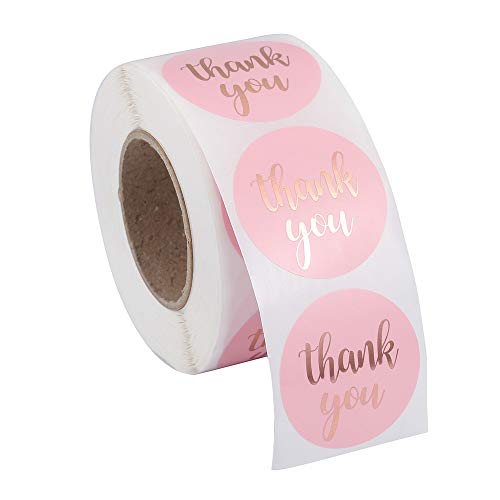 Mogokoyo 500 Stück Thank You Sticker, Rund Etiketten Thank You Handschrift Rosegold Folie Danke Aufkleber Selbstklebend für DIY Briefumschlag/Backen/Geschenktüten/Handarbeit (Thank you #2) von Mogokoyo