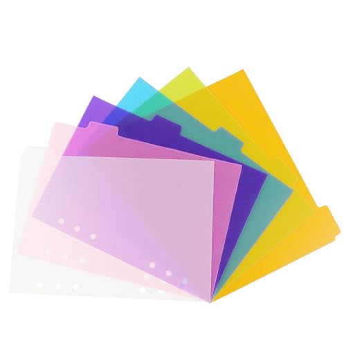 2 Stück A5-Ordner-Trennblätter, 6 Registerkarten, helle Farbe, Kunststoff, Ordner, Registerkarten für runde Ringbücher, Blattschutz (transparent, 12 Trennblätter) von Mogoostry