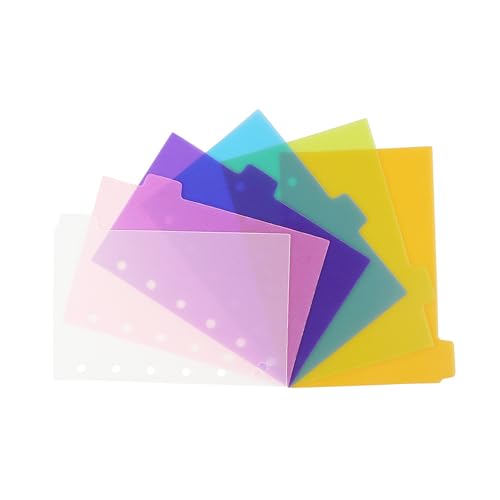 2 Stück A7 Ordner-Trennblätter, 6 Registerkarten, helle Farbe, Kunststoff, Ordner, Registerkarten für runde Ringbücher, Blattschutz (transparent, 12 Trennblätter) von Mogoostry