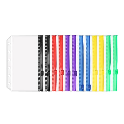 A7 Bindertaschen, 12 Stück, 6 Löcher, Reißverschluss-Bindertaschen, mehrfarbig, Reißverschluss, Geldumschläge, Taschengröße, lose Blätter, Reißverschluss, Tasche für Tagebuch, Budget-Ordner A7 Bindertaschen, 12 Stück, 6 Löcher, Reißverschluss-Bindertaschen, mehrfarbig, Reißverschluss, Geldumschläge, Taschengröße, lose Blätter, Reißverschluss, Tasche für Tagebuch, Budget-Ordner von Mogoostry